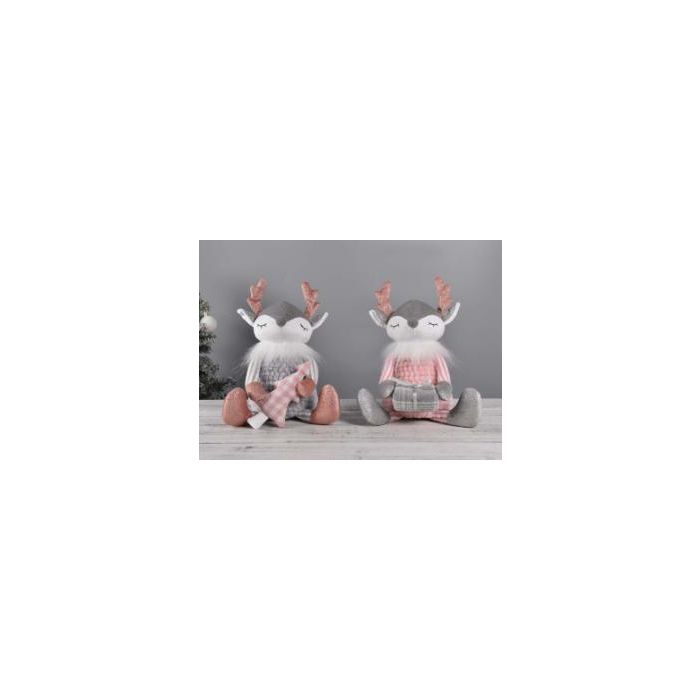 DKD Home Decor Figura Navidad Ciervo Fantasía Poliester Rosa Gris 17x28x14 cm Pack 2 Unidades