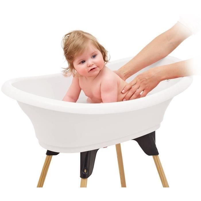 Thermobaby Kit de Bañera Vasco 2 en 1 para Bebés, con Soporte Elevado, Bañera y Manguera de Desagüe - Lirio de los Valles Blanco 3