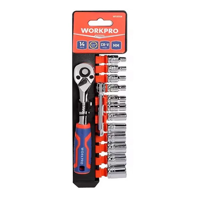 Llave de vaso, juego 14 piezas de 1/4 ". workpro Llave de vaso, juego 14 piezas de 1/4 ". workpro