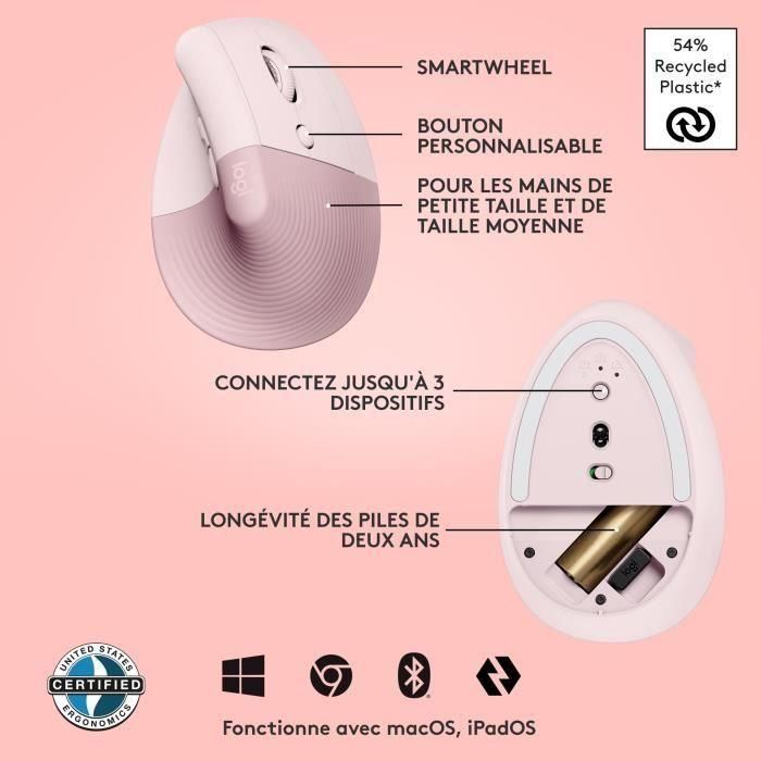 Logitech Ratón Avanzado Mx Ergonómico Vertical Inalámbrico 4000Ppp Diestro Rosa 5 Logitech Ratón Avanzado Mx Ergonómico Vertical Inalámbrico 4000Ppp Diestro Rosa 5