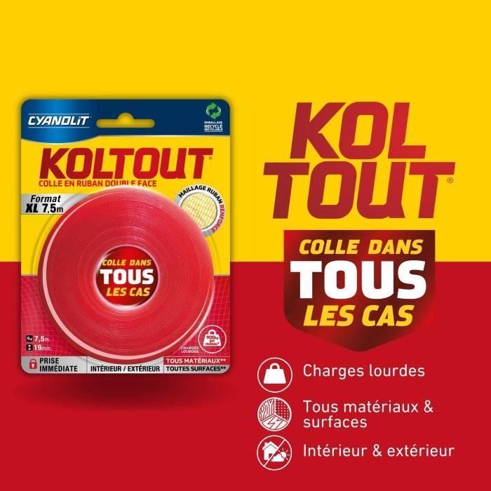 Cinta adhesiva de doble cara - CYANOLIT - Cinta Koltout XL - 7,5 m x 19 mm - Alta adherencia - Discreta y duradera 3