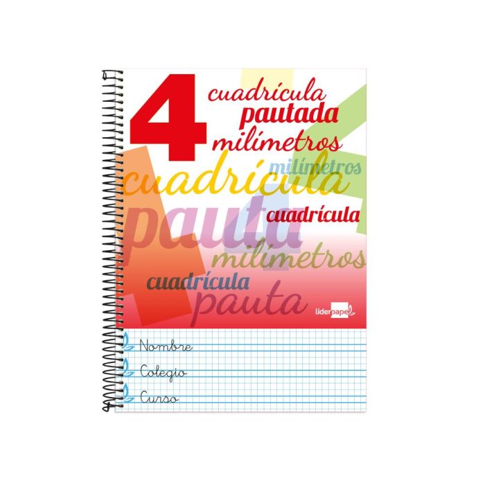 Cuaderno Espiral Liderpapel Folio Pautaguia Tapa Blanda 80H 75 gr Cuadro Pautado 4 mm Colores Surtidos 8 unidades 1