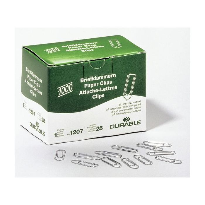 Durable Clips de Papel Galvanizados 26 mm, Caja de 1000 Unidades