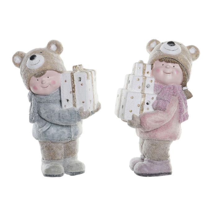 Figura Navidad Alpina DKD Home Decor Azul Rosa 16 x 38 x 25 cm (2 Unidades)