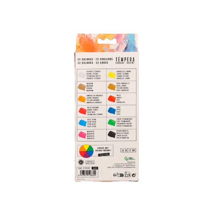 Liderpapel Pintura Gouache/Témpera Caja 12 Tubos de 12 ml Colores Surtidos 2