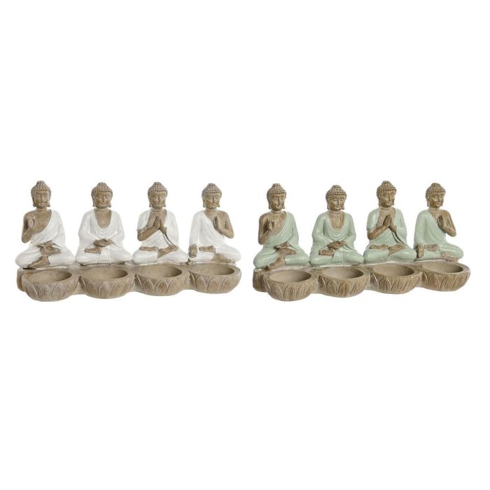 Figura Oriental DKD Home Decor Verde Blanco 9 x 11 x 24 cm (2 Unidades)