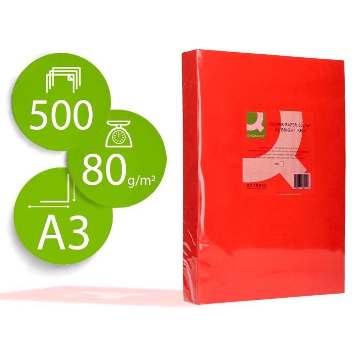 Papel Color Q-Connect Din A3 80 gr Rojo Intenso Paquete De 500 Hojas