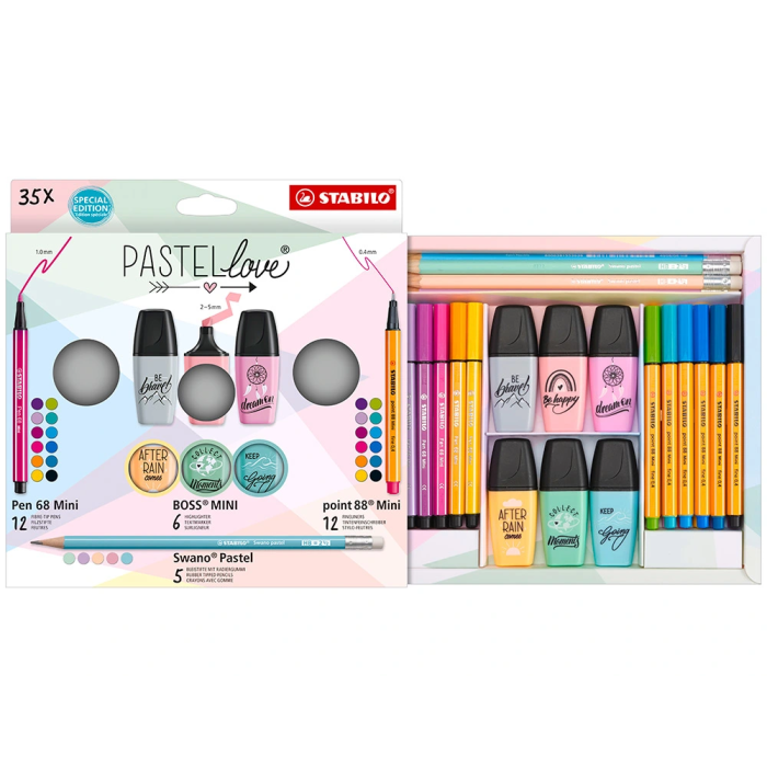 Stabilo Pastellove Collection Set Estuche con 35 Rotuladores y Marcadores Mini Surtidos Pen 68, Point 88, Boss y Swano 2