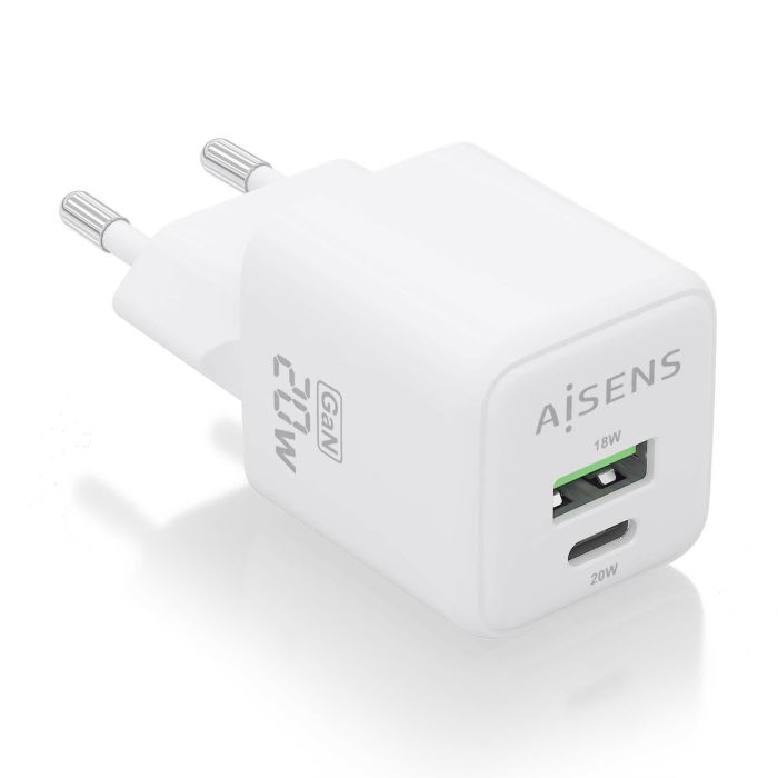 AISENS - CARGADOR GaN 20W, 1xUSB-C PD3.0 QC4.0, 1xUSB-A QC3.0, BLANCO AISENS - CARGADOR GaN 20W, 1xUSB-C PD3.0 QC4.0, 1xUSB-A QC3.0, BLANCO