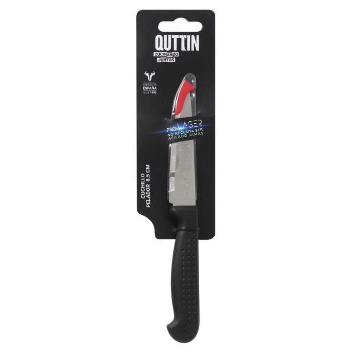 Cuchillo Pelador Quttin Laser Negro Plateado Acero Inoxidable 8,5 cm (36 Unidades) 2