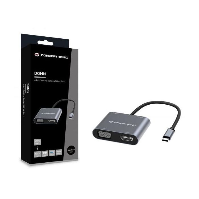 Conceptronic Hub USB Tipo C Donn16 gr - Adaptador 4 en 1 USB-C a HDMI/VGA/USB-C PD/USB 3.0, Soporta 4K 30Hz, Compatible con Windows, Mac OS, Chrome OS 1 Conceptronic Hub USB Tipo C Donn16 gr - Adaptador 4 en 1 USB-C a HDMI/VGA/USB-C PD/USB 3.0, Soporta 4K 30Hz, Compatible con Windows, Mac OS, Chrome OS 1