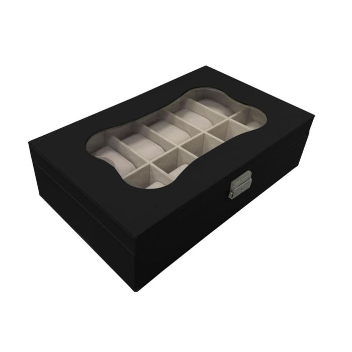 Caja para Relojes Versa Negro Poliuretano Papel Espejo Madera MDF 20 x 8,5 x 32,5 cm 0 Caja para Relojes Versa Negro Poliuretano Papel Espejo Madera MDF 20 x 8,5 x 32,5 cm 0