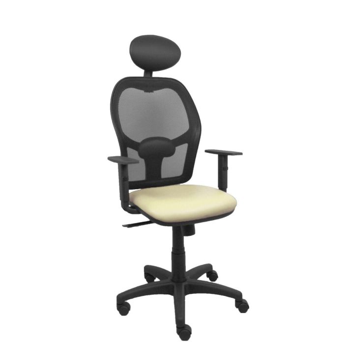 PIQUERAS Y CRESPO Silla Alocen malla negra asiento similpiel crema brazos regulables cabecero fijo PIQUERAS Y CRESPO Silla Alocen malla negra asiento similpiel crema brazos regulables cabecero fijo
