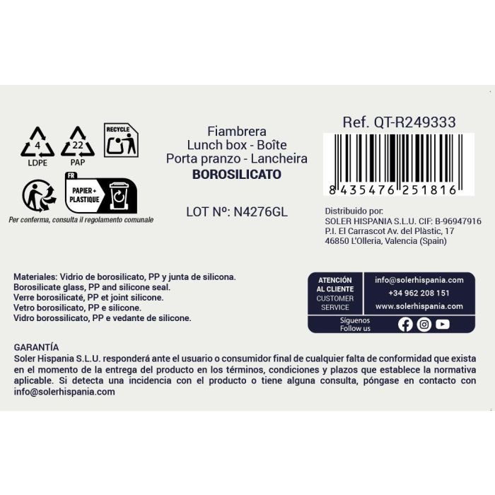 Quttin Fiambrera Rectangular Hermética 26 x 22 cm 3.5 L (3 Unidades) 8