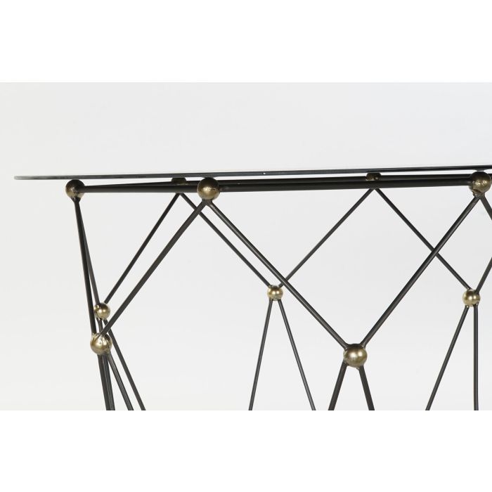 DKD Home Decor Mesita Auxiliar Loft Negro Dorado Metal y Cristal 70x60x70 cm 2