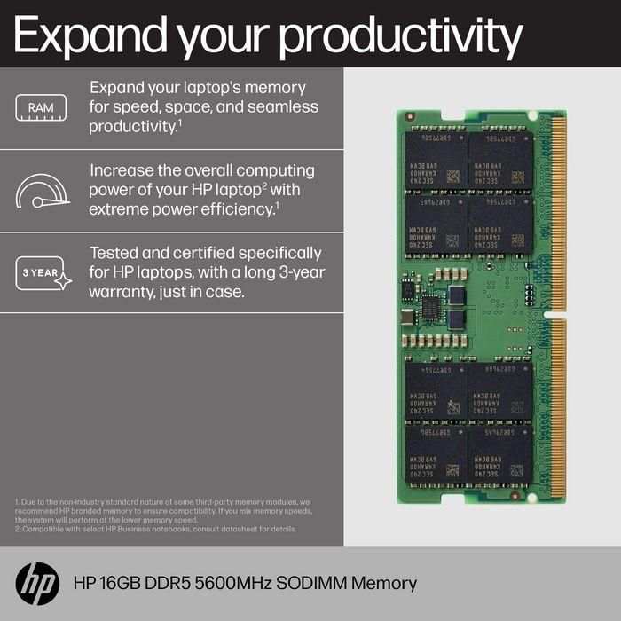 HP Memoria RAM SODIMM 16GB DDR5 5600MHz para portátiles - Amplía tu productividad y velocidad con procesamiento de última generación 1