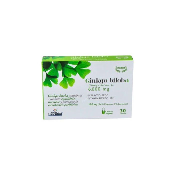 NATURE ESSENTIAL Ginkgo Biloba 6000mg. 30 Cápsulas que Favorecen la Circulación con Vid Roja, Vitaminas B-1, B-2 y B-12