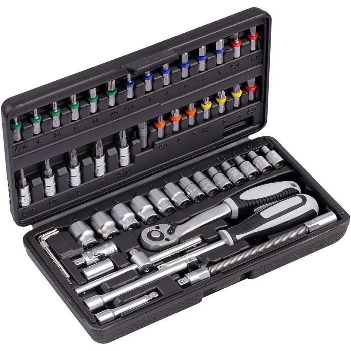 Connex Set de vasos y puntas 52 piezas con carraca reversible 72 dientes, vasos de Cromo Vanadio y estuche. Ideal para bricolaje y taller Connex Set de vasos y puntas 52 piezas con carraca reversible 72 dientes, vasos de Cromo Vanadio y estuche. Ideal para bricolaje y taller