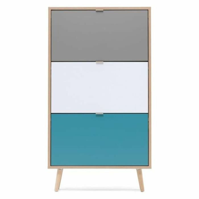 Finori Zapatero Cuba 18 pares - Roble Sonoma y Gris Claro con Pies de Madera Maciza - Diseño Moderno Escandinavo - L 70 x P 24 x H 127 cm 4