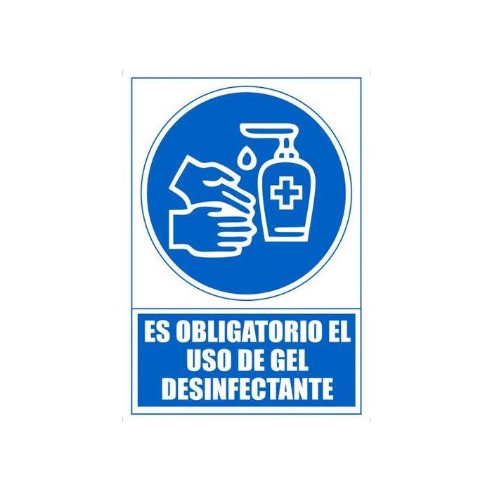 Archivo 2000 Señal "Obligatorio Utilizar Gel Desinfectante" 210x297 PVC Azul y Blanco