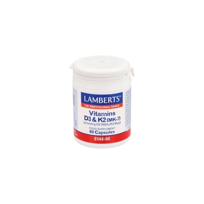 LAMBERTS Vitamina D3 1000 UI + K2 90 µg - 60 Cápsulas Fáciles de Tragar - Soporte Óseo y Coagulación Sanguínea