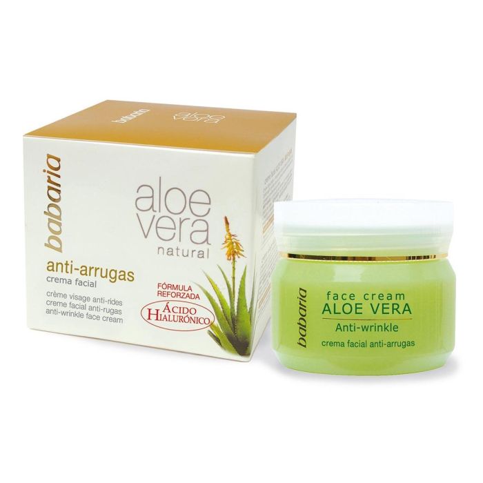 Babaria Crema Facial Antiarrugas Aloe Vera 50 ml Antiedad Hidratante con Filtro Solar