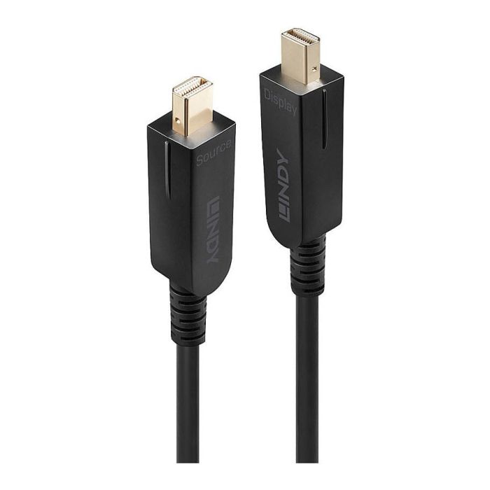 LINDY 38482 Cable Híbrido de Fibra Óptica DisplayPort 1.4, 30 m, Mini DisplayPort Macho a Macho, 8K 7680x4320, 120 Hz, 32.4 Gbit/s, Negro