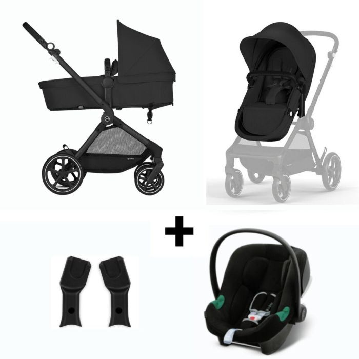 Cybex Gold CYB4063846368044 Pack Cochecito EOS BLACK Moon Black Trio 2en1 + Silla de Coche Aton B2 i-Size + Hamaca Capazo 1