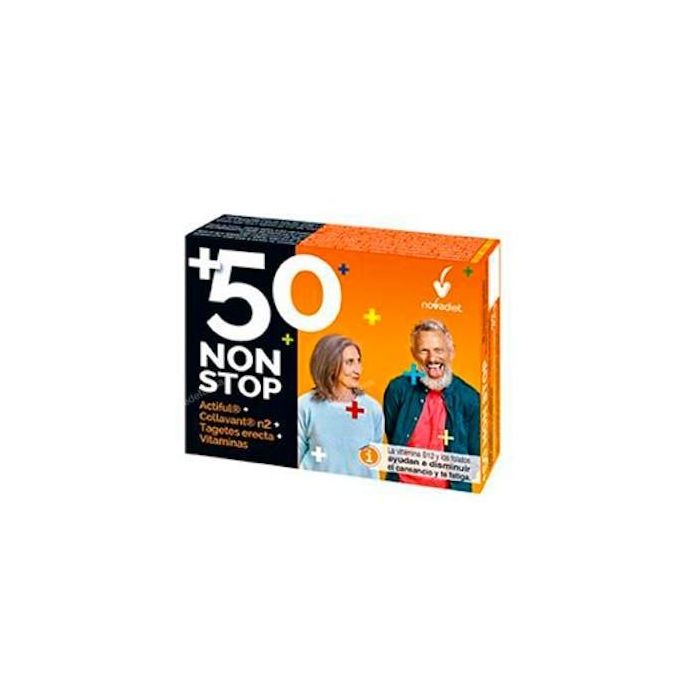 NOVADIET +50 Non Stop, 30 Cápsulas para personas de 50 años o más que ayuda a disminuir el cansancio y la fatiga y mantiene huesos y músculos.