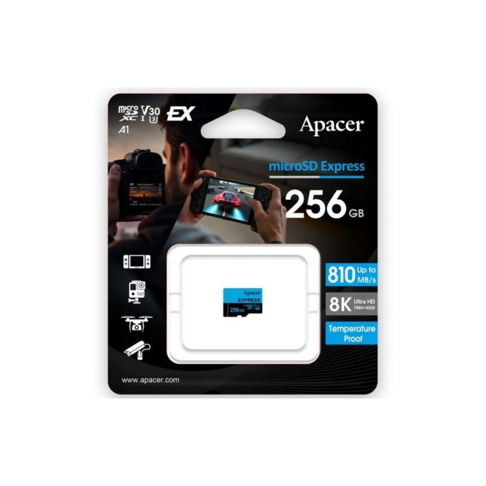 Apacer AP256GMCEXG3X17-RA Tarjeta Memoria 256GB microSD Express 810/700 MB/s UHS-I Clase 10 para 8K y Switch 2