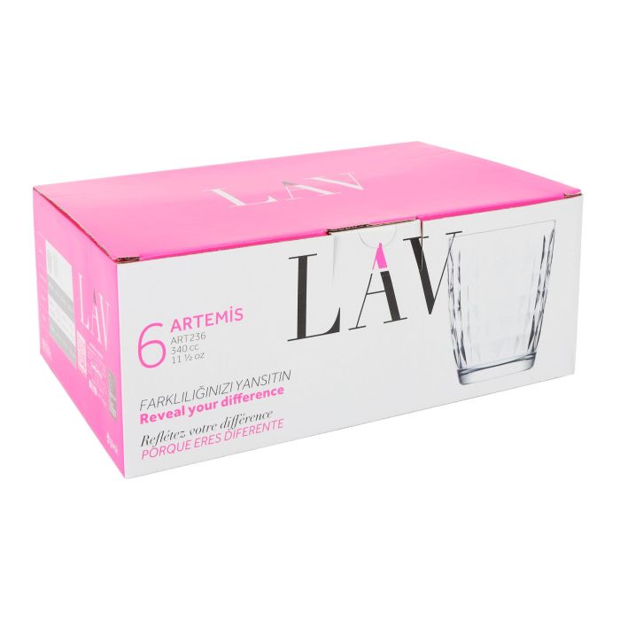 Lav Set de 6 Vasos de 340 ml Colección Artemis New Art 8.3 cm de diámetro por 9.8 cm de alto (8 Cajas) 6