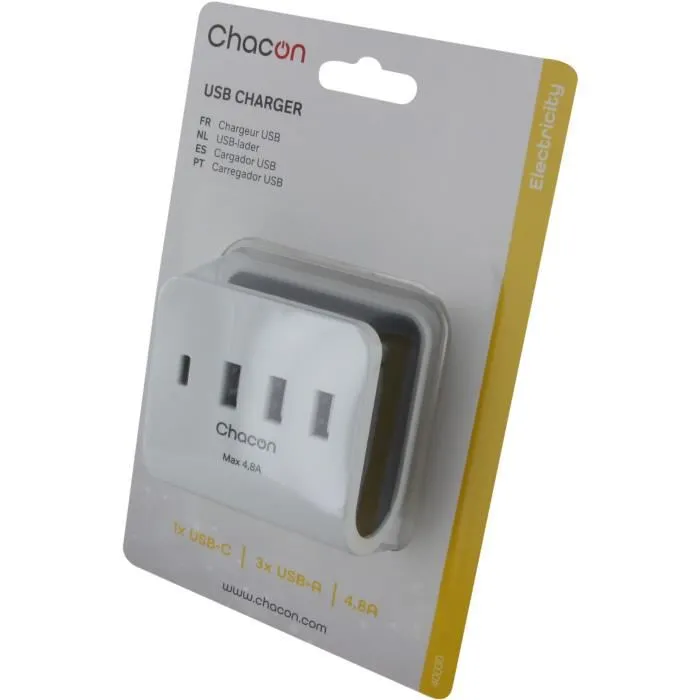 Chacon 40030 Cargador de Red con 3 USB-A + 1 USB-C 1