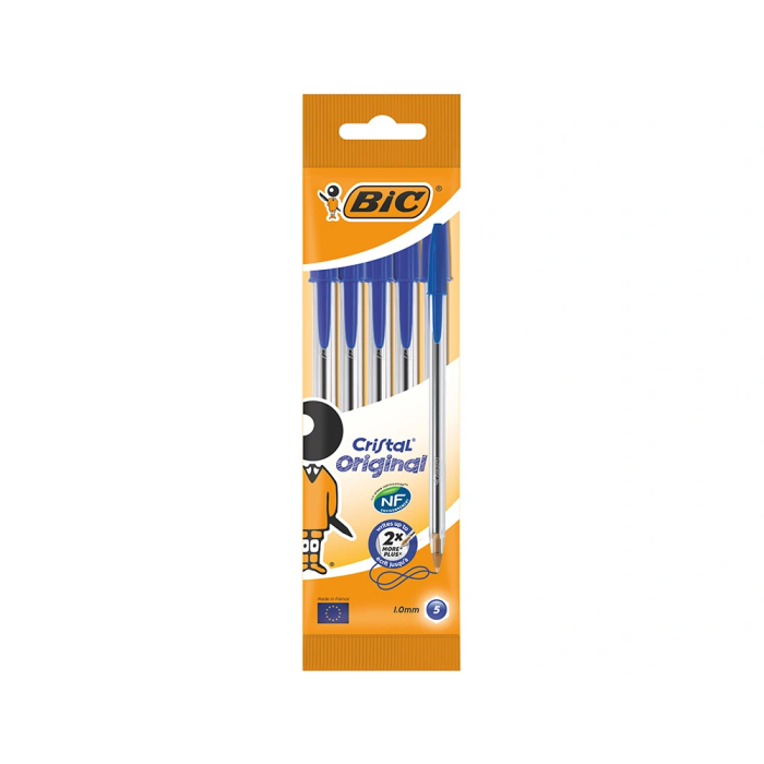 Bic Bolígrafo Cristal Original Tinta Azul Bolsa de 5 Unidades - Cuerpo Transparente, Punta 1mm, Trazo 0.4mm 5 Bic Bolígrafo Cristal Original Tinta Azul Bolsa de 5 Unidades - Cuerpo Transparente, Punta 1mm, Trazo 0.4mm 5