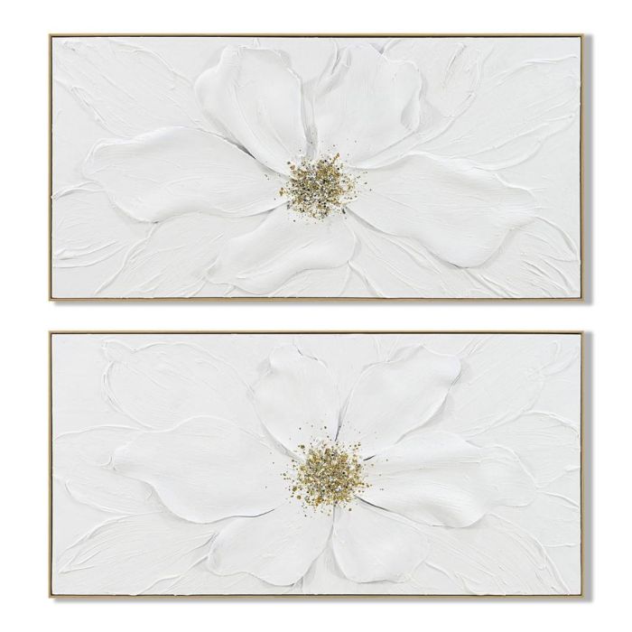 DKD Home Decor Cuadro Shabby Lienzo y MDF Blanco Dorado 142x4.5x72 cm (2 Unidades)