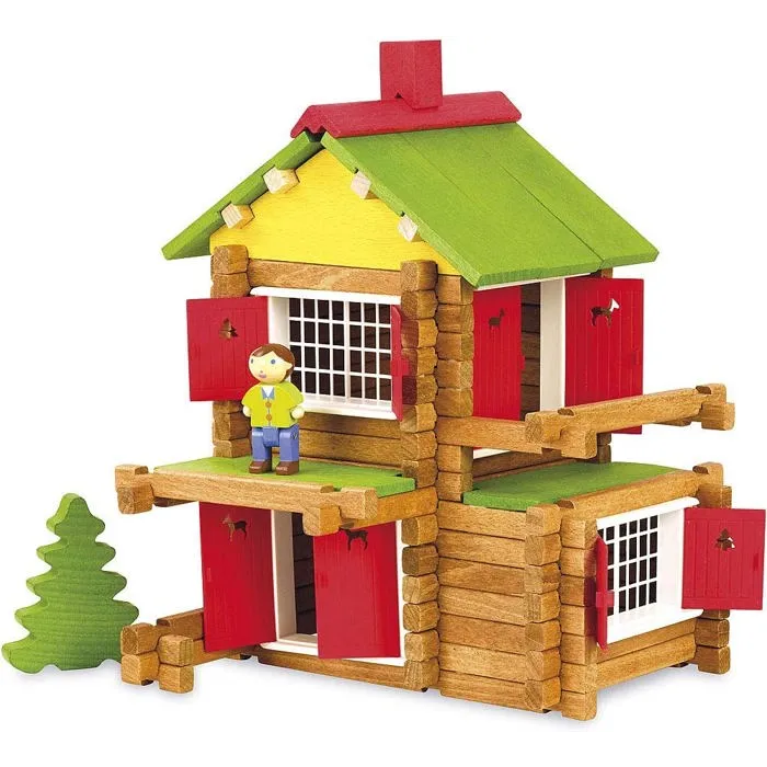 Jeujura My Wooden Chalet Juego de Construcción en Madera Natural y Teñida, 135 Piezas 1 Jeujura My Wooden Chalet Juego de Construcción en Madera Natural y Teñida, 135 Piezas 1