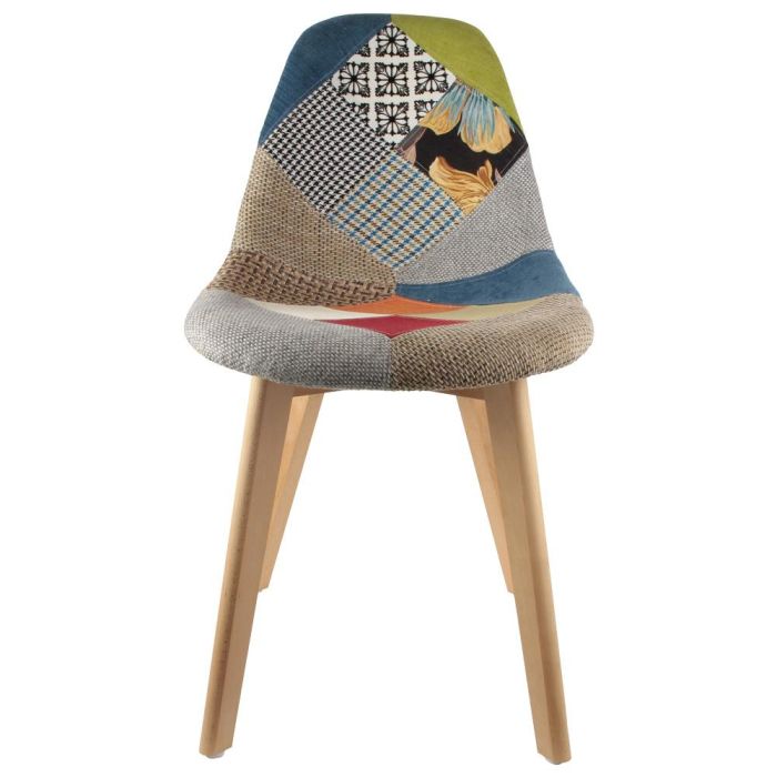 Home Deco Factory Silla Patchwork Diseño Escandinavo Patas Madera Asiento Tela 87x54x47 cm 1