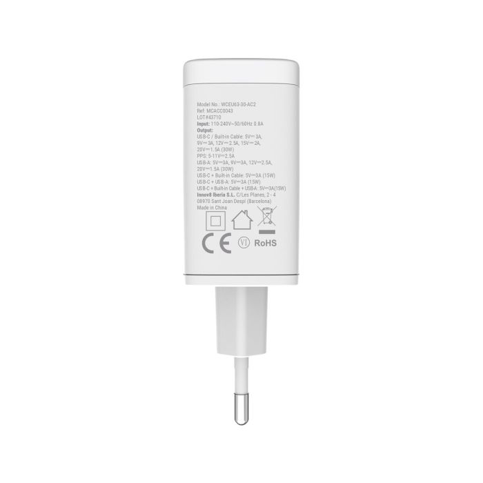 muvit for change cargador de pared Retráctil Tipo C PD 30W blanco 10