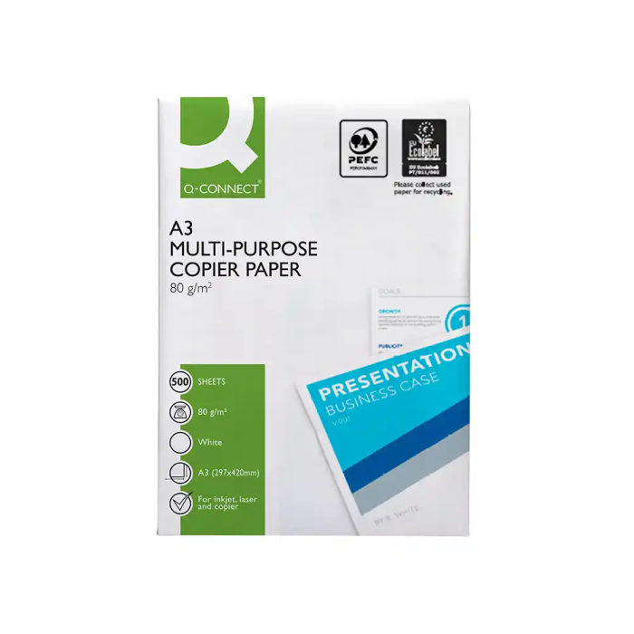 Q-connect Papel Multifuncion DIN A3 80gr Paquete 500 Hojas Blanco Certificado PEFC 1