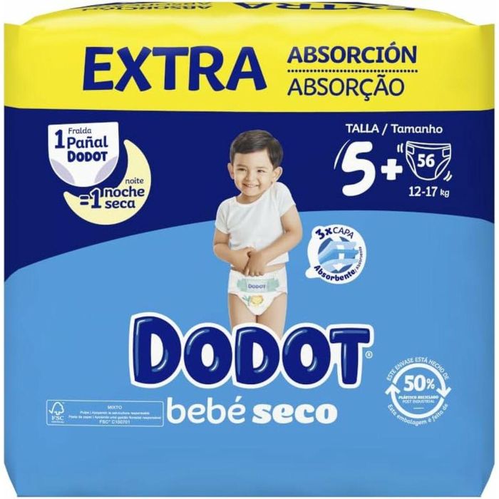 DODOT Etapas Extra Pañales Talla 5 (12-17 kg) con Microperlas Absorbentes y 3 Tubos Ultra-absorbentes, 56 Unidades 2