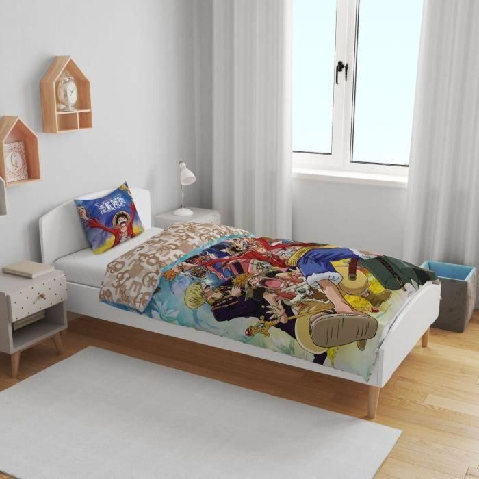 One Piece AAARQ16157 Juego de cama Luffy y su tripulación III - Microfibra - 1 funda nórdica 140x200 cm + 1 funda almohada 63x63 cm 1