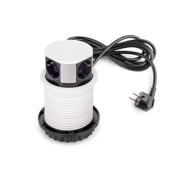 Emuca Multiconector extraíble Vertikal Push diámetro 100mm, 3 enchufes tipo Schuko, 1 USB tipo A, 1 USB tipo C, Acero y Plástico, Pintado blanco 0 Emuca Multiconector extraíble Vertikal Push diámetro 100mm, 3 enchufes tipo Schuko, 1 USB tipo A, 1 USB tipo C, Acero y Plástico, Pintado blanco 0