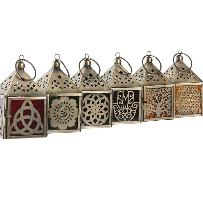 DKD Home Decor Farola Arabe Hamsa arbol de la vida Tribeca mandala Dorado Metal Cristal 6 x 10 x 6 cm (6 Unidades) 3