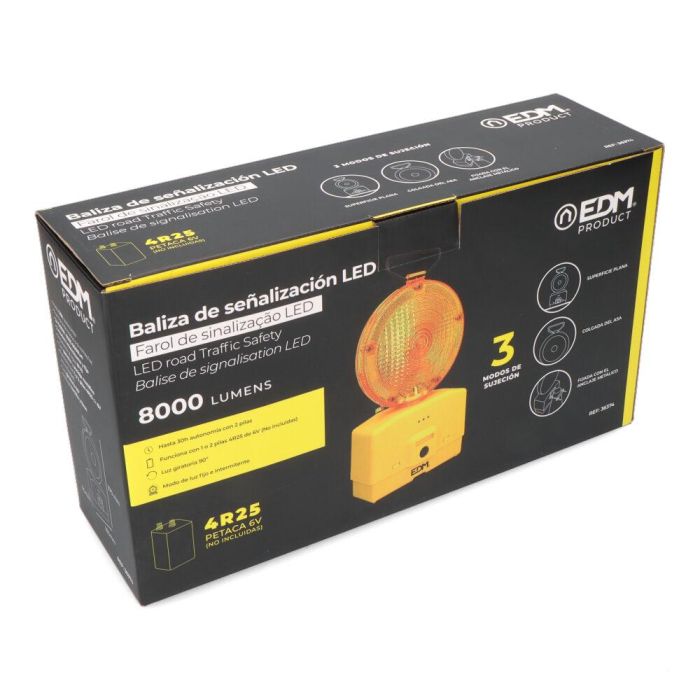 Edm Baliza de Señalización LED para Obras, 2 Leds 0,05W 6000-8000lm, Intermitente/Fijo, IP42, con Gancho y Anclaje Metálico 4 Edm Baliza de Señalización LED para Obras, 2 Leds 0,05W 6000-8000lm, Intermitente/Fijo, IP42, con Gancho y Anclaje Metálico 4