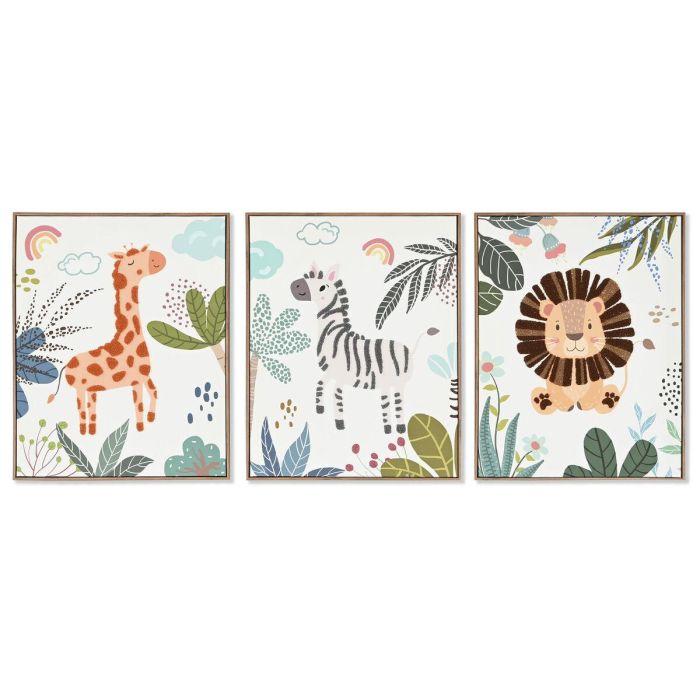 DKD Home Decor Cuadro Infantil Animales Selva Lienzo Poliéster 50x40x3cm Colores Surtidos (Verde, Blanco, Naranja) 3 Unidades 0 DKD Home Decor Cuadro Infantil Animales Selva Lienzo Poliéster 50x40x3cm Colores Surtidos (Verde, Blanco, Naranja) 3 Unidades 0