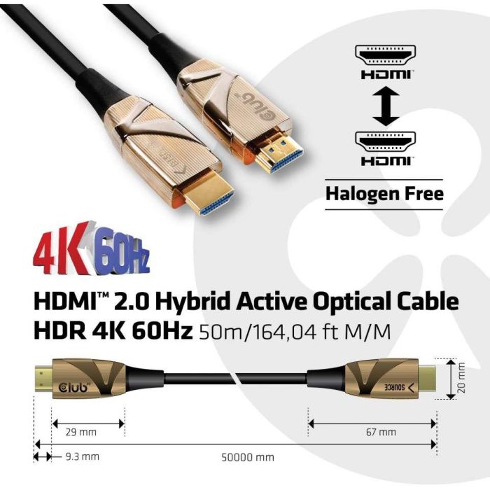 Club3D CAC-1370 Cable HDMI 2.0 Activo Óptico 50m, UHD 4K 60Hz HDR, 18Gbps, Macho/Macho 2 Club3D CAC-1370 Cable HDMI 2.0 Activo Óptico 50m, UHD 4K 60Hz HDR, 18Gbps, Macho/Macho 2