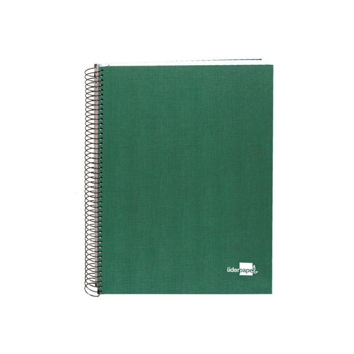 Cuaderno Espiral Liderpapel A5 Micro Papercoat Tapa Forrada 140H 75 gr Cuadro5 mm 5 Bandas 6 Taladros Verde 1