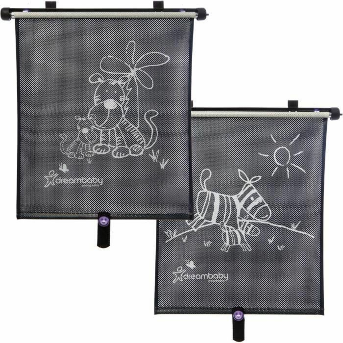 Dreambaby DRE9312742402389 Estor Enrollable para Ventana de Coche, Doble Cara Cebra y Tigre, Ajustable, 2 Unidades 4