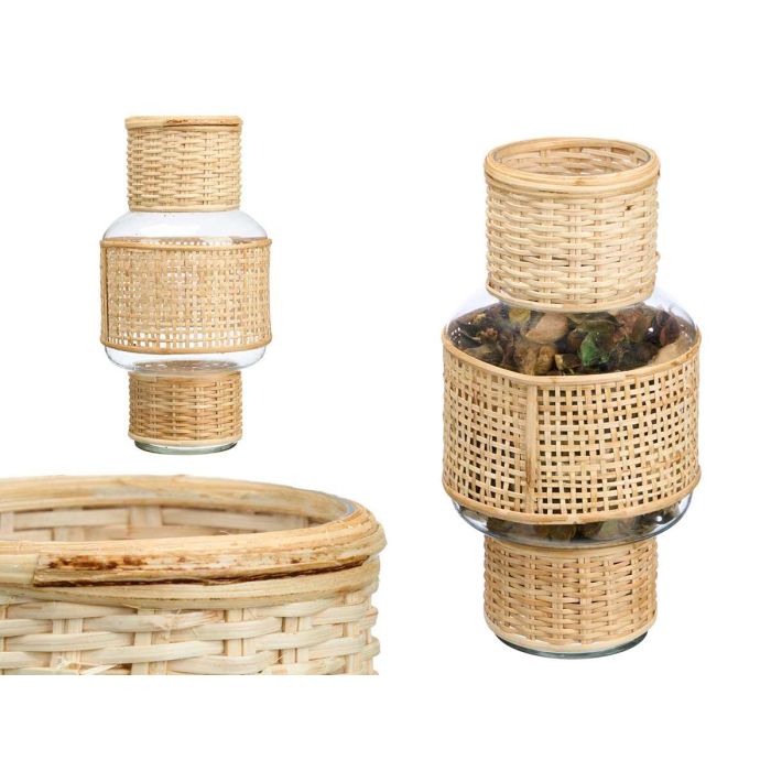 Portavela Forma Vidrio Rattan Giftdecor 15X31CM (6 Unidades) Portavela Forma Vidrio Rattan Giftdecor 15X31CM (6 Unidades)