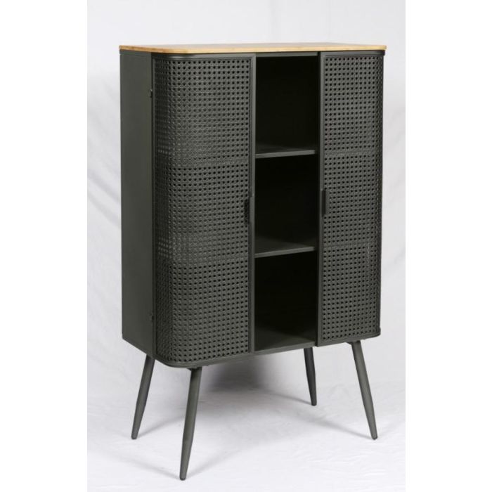 DKD Home Decor Estantería Loft Industrial con 2 Puertas y 2 Estantes de Metal y Madera, Gris Natural 79x39x133 cm