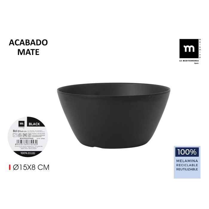 Bol Mel. Mate Black 15x8 cm - La Mediterranea (24 Unidades) Bol Mel. Mate Black 15x8 cm - La Mediterranea (24 Unidades)